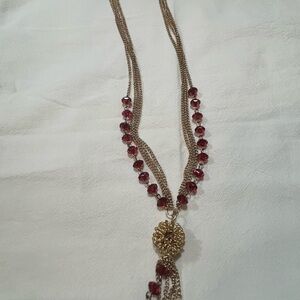 Elegant Multi-Layered Gold and Red Necklace